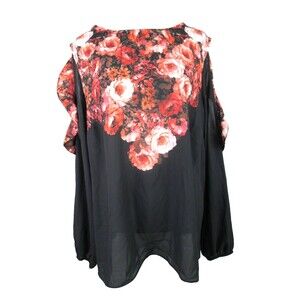 Chiffon Top Red Flair Women L Cold Shoulder JM Collection Polyester NWT 31-526